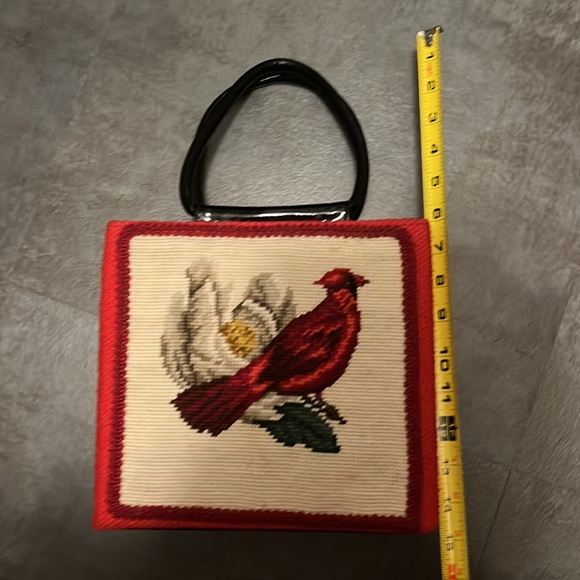 Vintage Cross Stitch Woven Red Bird Cardinal Purse Handbag - Picture 8 of 8